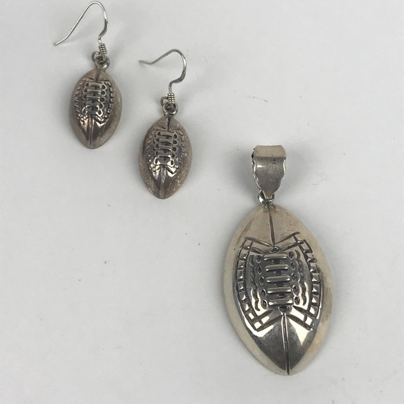 Sterling Silver Football Pendant & Earrings Set - Picture 1 of 8